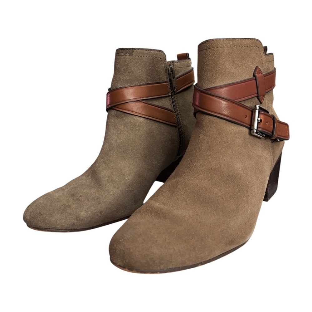 Stylish COACH Pauline Suede Ankle Boots with Leather Straps | Size 8